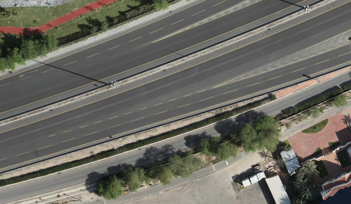 Block cracking along a carriageway, outlined